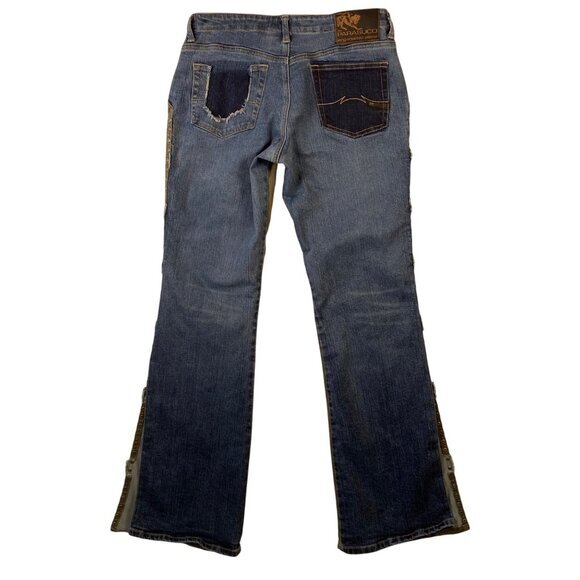 Parasuco Ergonomic Jeans Womens Size 30 Green & Blue Patchwork Studded Flared - Picture 2 of 10